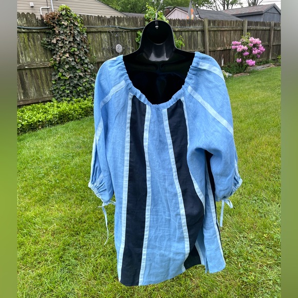 March 11 Eleven women’s 100% linen dress‎ LARGE patchwork blue peasant lagenlook - Picture 2 of 16